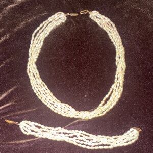 Lustrous Multi-Strand freshwater Pearl Necklace and Bracelet Set